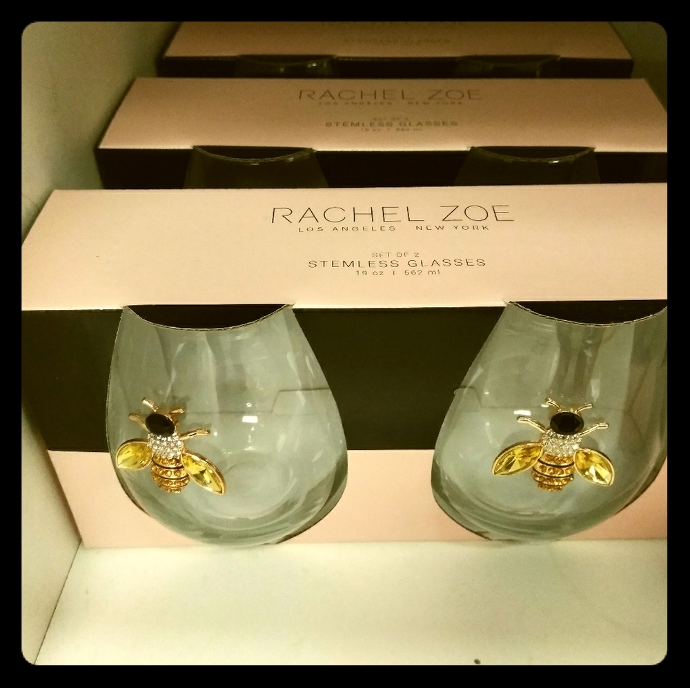 Rachel Zoe Stemless Bee Wine Glasses NEW